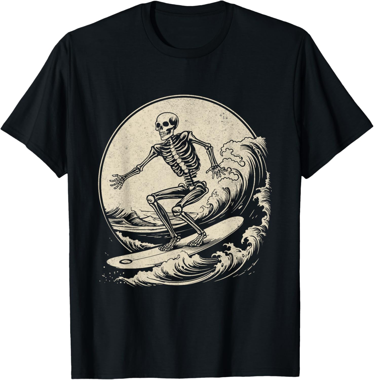 Skeleton Surfer Vintage Big Wave Surfing Funny Halloween T-Shirt S