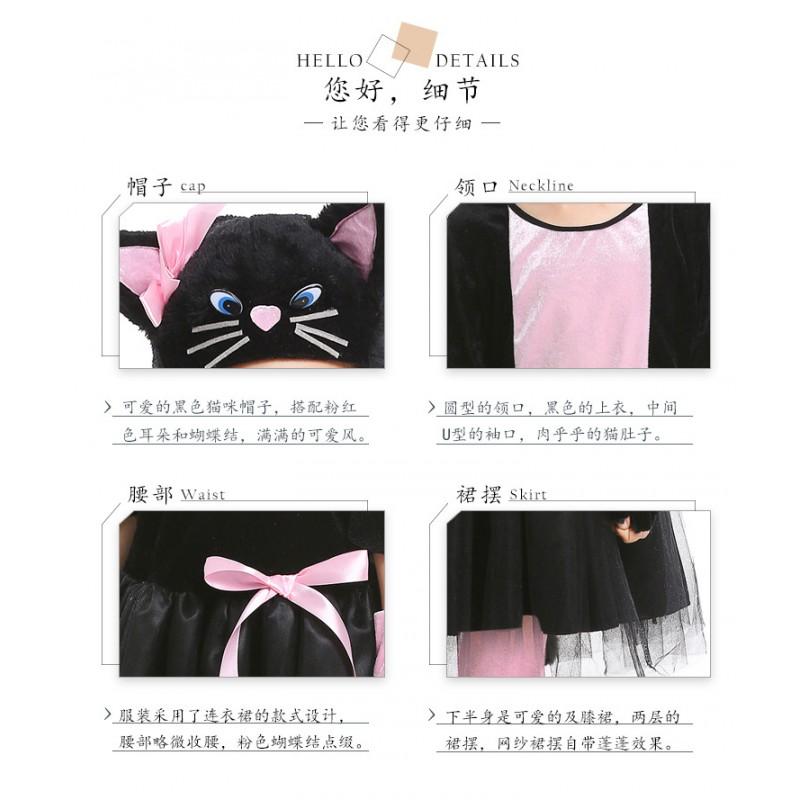 Halloween Black Cat Costume With Bow Kids Party Cosplay