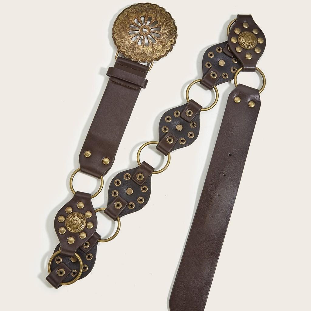

Millennium Spice Girl Inspired Metal Waist Belt With Rivet Detail Wide Band Antique Copper Buckle Unique Starry Sky Compass Element