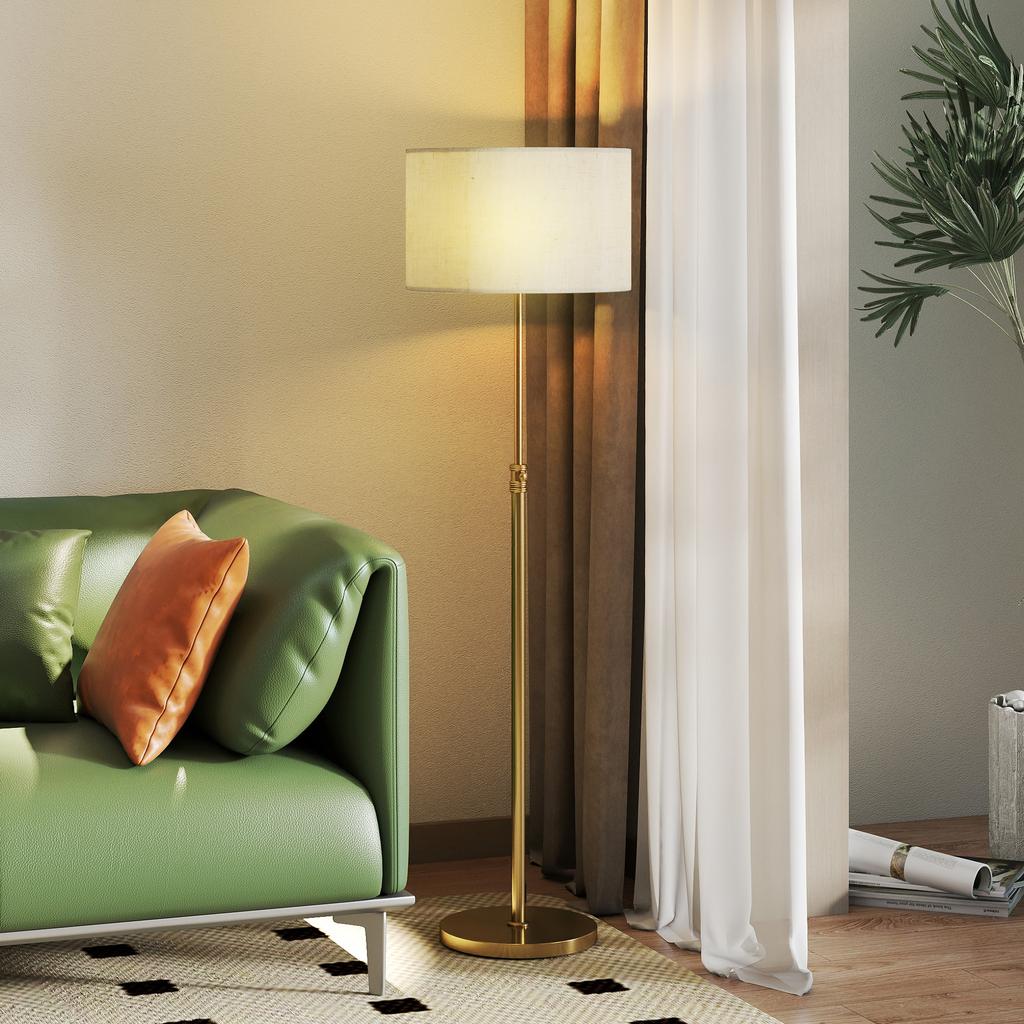 Floor Lamp with Remote, Height Adjustable Standing Lamp with Linen Shade, Dimmable with 3000K-6000K Adjustable Colour Temperatures