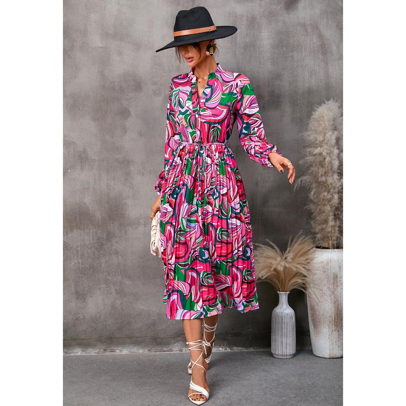 

Женское платье средней длины с длинными рукавами и принтом листьев, повседневные платья для пляжного отдыха XXL