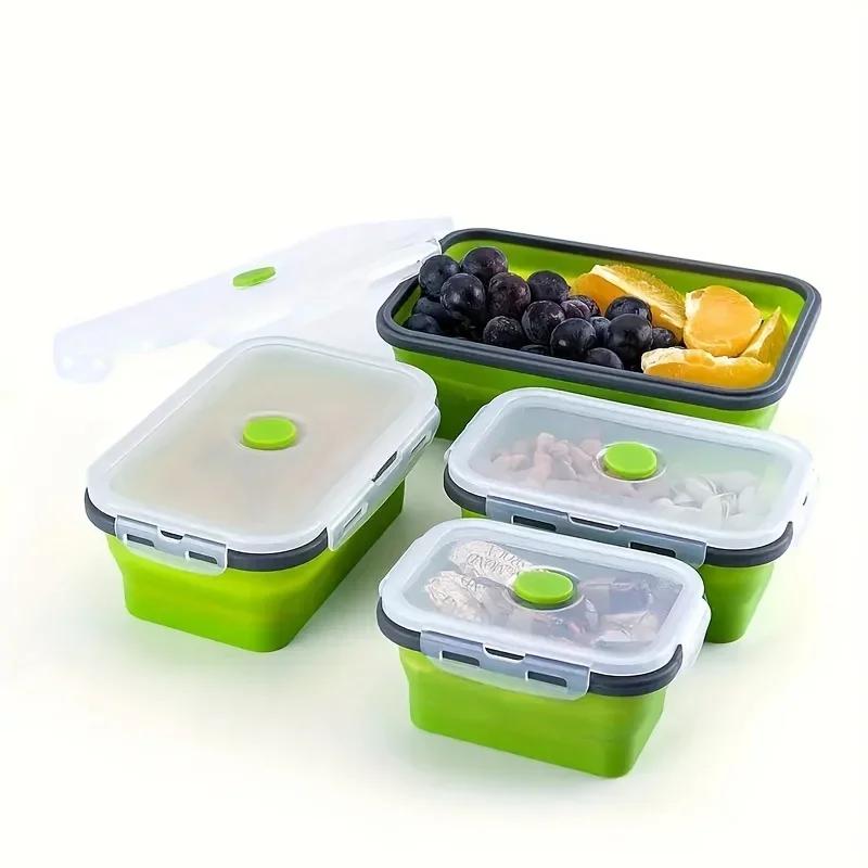 Collapsible Silicone Food Storage Container BPA Free Microwave Safe for RV Travels - Eco-Friendly Kitchen Organizer