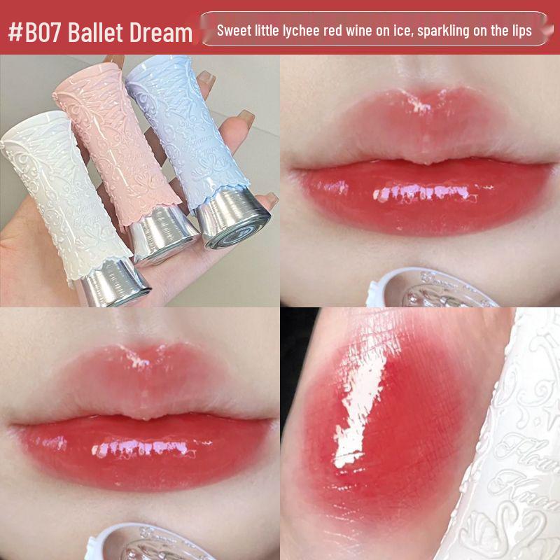 Flower Knows Swan Ballet Lip Glaze: Mirror Finish, Non-Transfer, Watery Light, Nude Lipstick for Women.