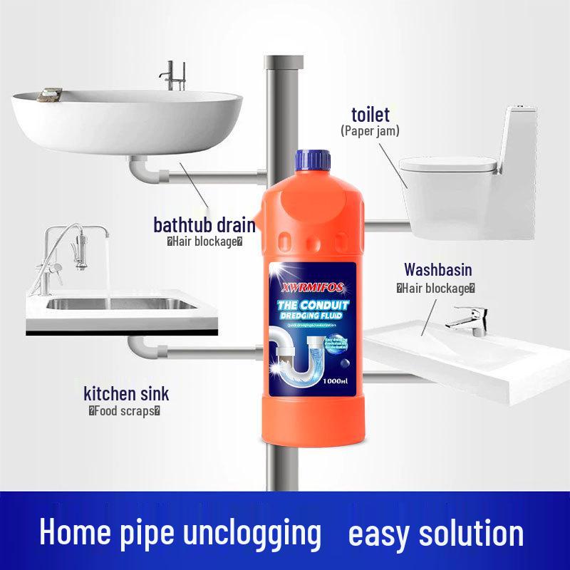 Strong Liquid Pipe Dredging Agent - 1L, Clears Clogs & Deodorizes Drains In Kitchens, Toilets, and Floors