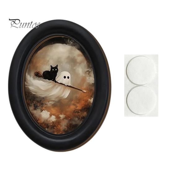 Ghost Oil Painting Print Halloween Wall Decor, Cute Table Sign, Vintage Oval Framed Retro Decor Picture, Decorative Art for Mantel Living Room Bedroom