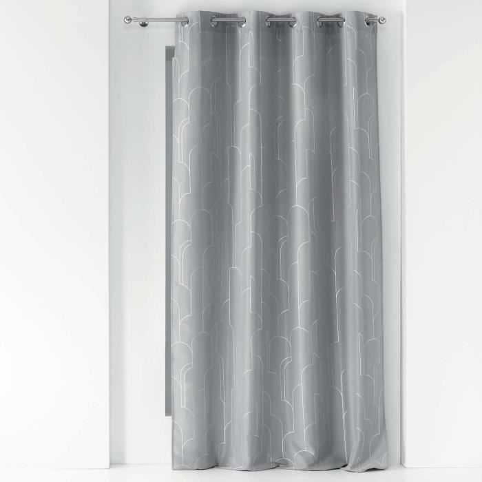 Rideau à oeillets - Domea - 140x260cm - Gris motif argent - Tamisant - Contemporain