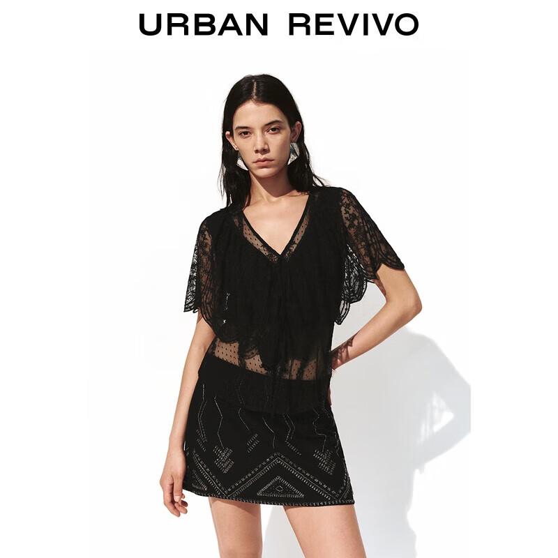 UR Women s Textured Hollow Lace V-Neck Blouse XS