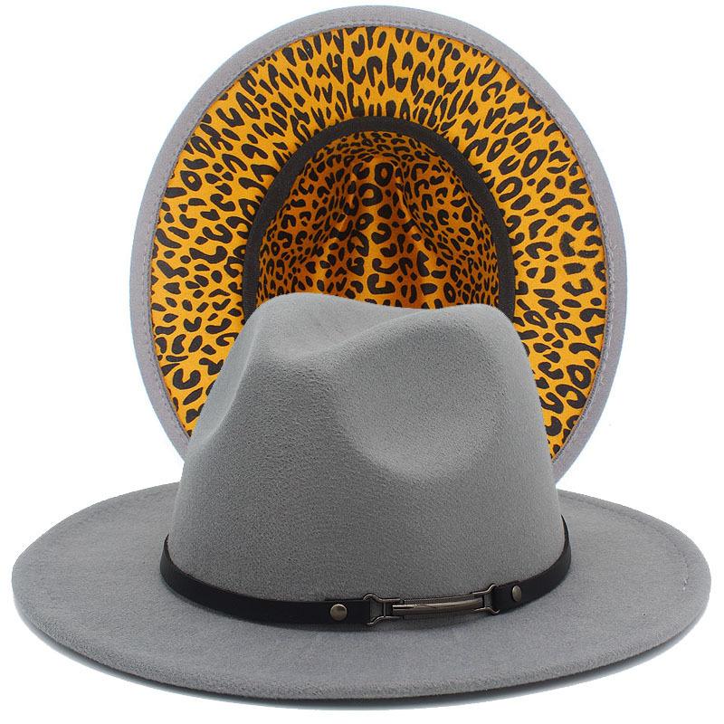 Fashion leopard print belt flat brim top hat autumn and winter British men and women double-sided color matching ethnic style jazz hat Wish