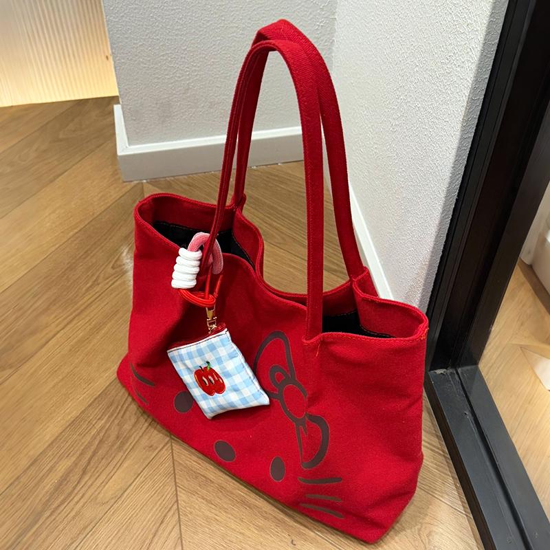 Large Capacity Hello Kitty Canvas Tote & Crossbody Bag - Cute Student & Commuter Handbag