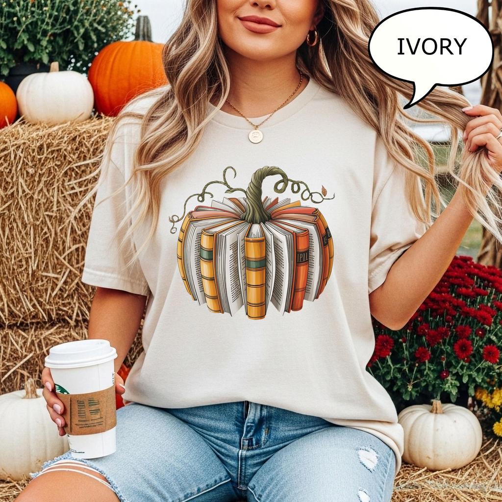 Vintage Women Teacher Fall Book Fall Pumpkin Bookish Tshirt Book Lover Gift Dark Academia Crewneck Unisex Y2K Top Streetwear