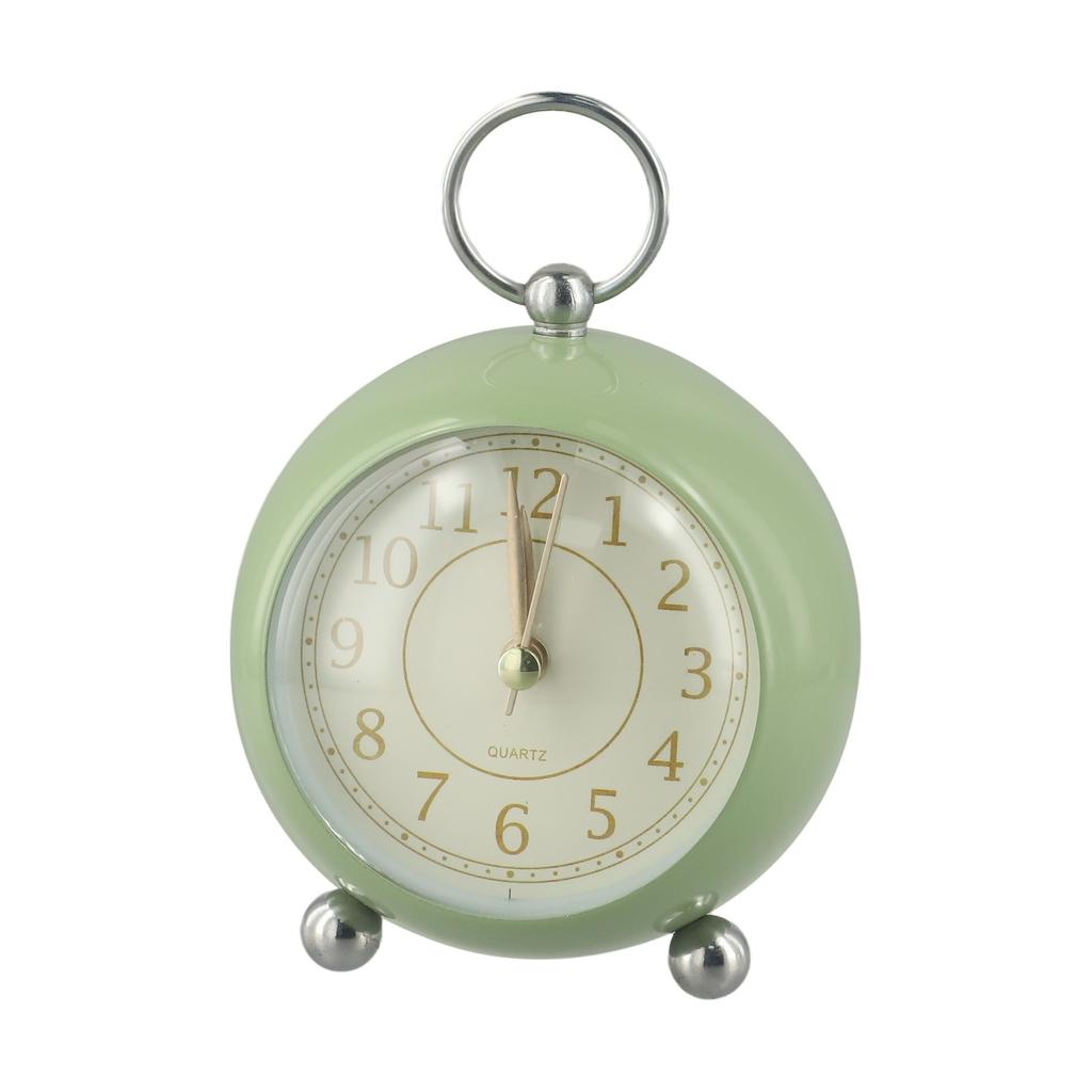 Silent Vintage Alarm Clock Round Simple Design Small Analog Decor For Table Night Light Portable Retro Bedroom