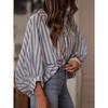 Elegante Blusa de Mujer Rayada Holgada Verano Manga Larga Tops Ajustados Cuello Peter Pan Casual Volantes Oficina Dulce Camisas de Oficina Moda Ropa Básica