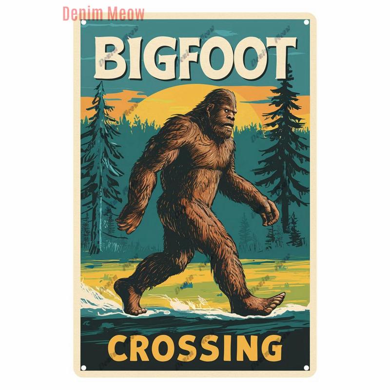 Vintage Bigfoot Crossing Metal Wall Decor, Warning Bigfoot Area, Tin Signs, Retro Decorative Stickers, Home Decor,  WY288