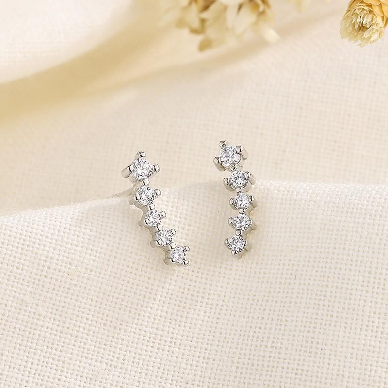Summer Minimalist Small Zircon Row Stud Earrings For Women Delicate And Cute Daily Jewelry Accessory
