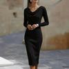 Vestido de manga larga con cuello de oscilación nuevo para otoño e invierno 2026 estilo europeo y americano con estampado de cadera temperamento para ir al trabajo cintura y delgado para mujer