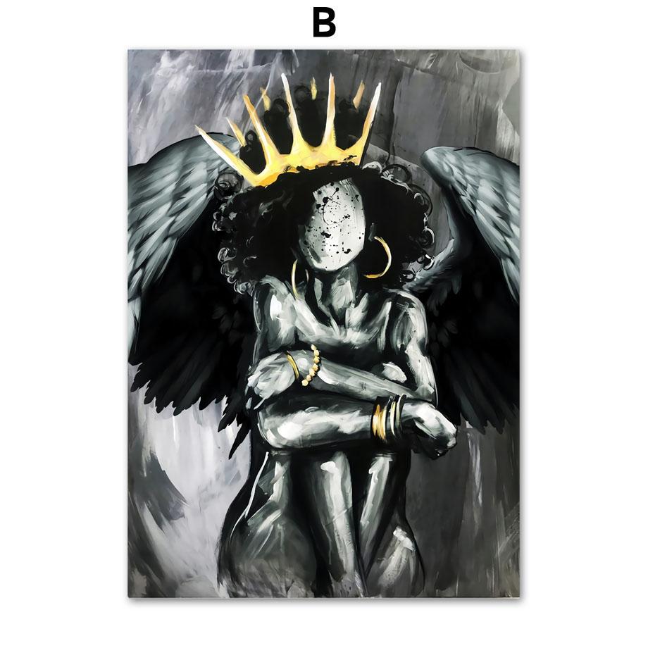 Afrika Engel Königin Schwarz Mädchen Junge Nordic Poster Und Drucke Wand Kunst Leinwand Malerei Wand Bilder Für Wohnzimmer Club decor