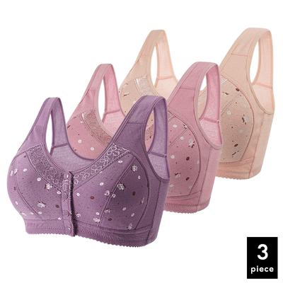 3KS/Sada Dámska podprsenka so zapínaním vpredu Bezdrôtová bavlnená braletka Plus Size Spodná bielizeň Pohodlná dámska podprsenka BC KOŠÍČEK