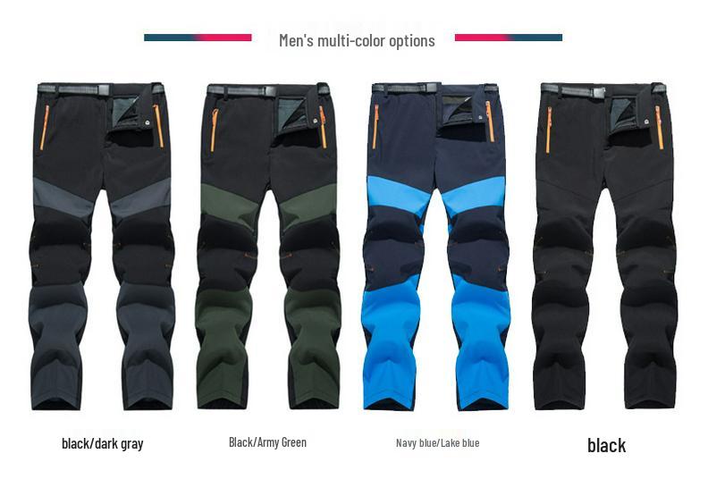 Men's Thickened Ski Pants: Fleece-Lined, Windproof, Water-Repellent, Plus Sizes for Autumn/Winter Mountaineering