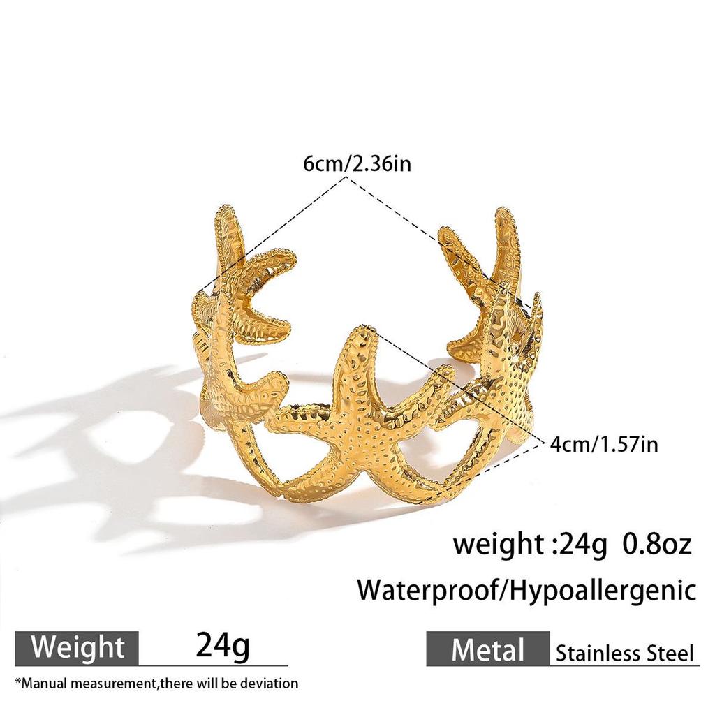 European & American Ocean Style Stainless Steel Bracelet with Starfish, Seashell, Coral Flowers, and Natural Stone Bangle Hand Jewelry.