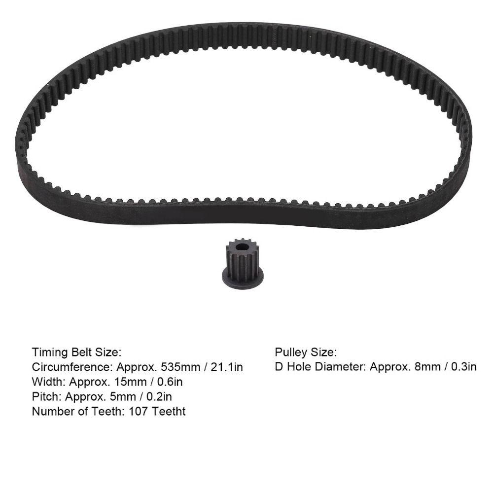 535-5M-15 Electric Scooter Belt with 13T Timing Pulley 5mm Pitch Drive Belt Rubber 107 Teeth Timing Belt Replacement Part