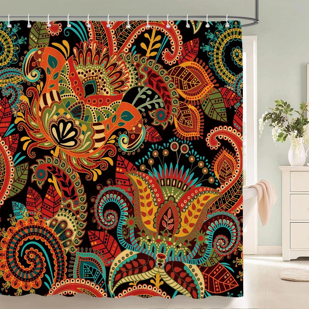 3D Printing  Mandala Pattern Shower Curtain Bathroom Curtains With 12 Hooks Indian Boho Waterproof Fabric Bathtub Decor Screen