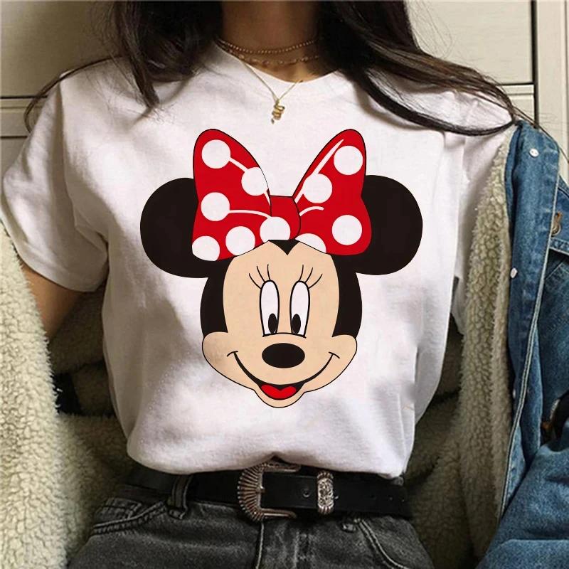 2025 Mickey Tshirt Y2k Minnie Mouse Hat Print Cotton Comfort T-shirt Women Fashion T Shirt Female Clothes Kawaii Disney T Shirt
