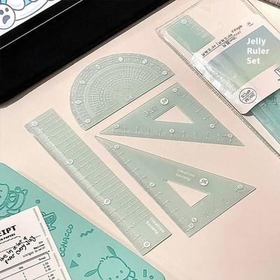 4 Stuks/Set 15cm Jelly Liniaal Set Verdikte Meetkantoorartikelen Set Vierkante Transparante Meetliniaal Studentencadeau