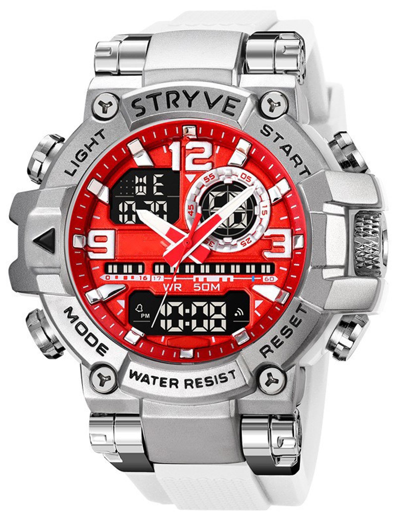 

Findtime Чоловічий цифровий годинник, Багатофункціональний аналоговий і цифровий подвійний час, Військовий стиль, Великий дисплей, Світлодіодне підсвічування, Будильник, Секундомір,