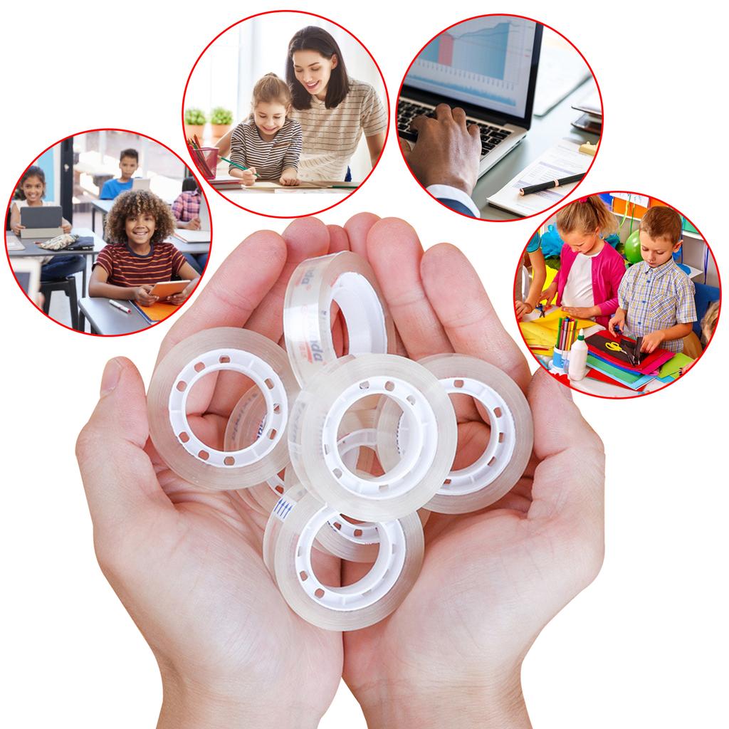 5pcsTransparent Adhesive Tape 12mm*30Y with Tape Dispenser Stationery Clear Hand Teared Tape Single Sided Strong Sticky Typo for Office Home Handcraf