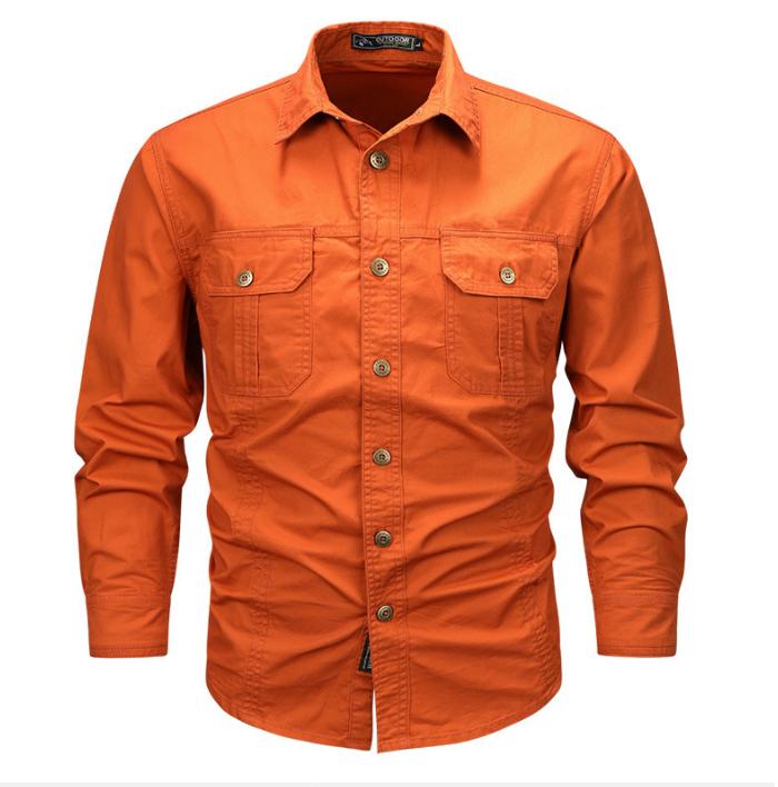 

Чоловіча сорочка з довгим рукавом, весняно-осіння, вільна, бавовняна, робоча, осіння, повсякденна сорочка з лацканами M помаранчевий