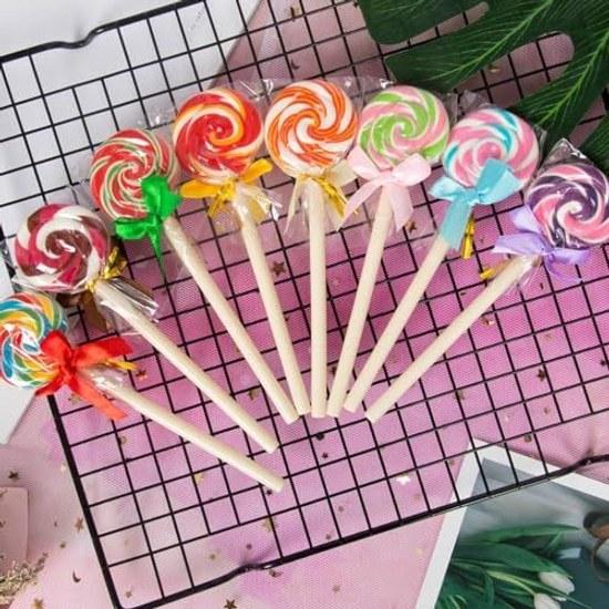 Lollipop ballpoint pen 8-piece set cute swirl candy writing instruments oil-based stationery fun giveaway gift girls presents prizes childrens