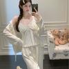Autumn Island Fleece Pajamas Three-piece Women's Sweet Polka Dots Sexy Suspender French Loungewear Double-sided Fleece Super Soft