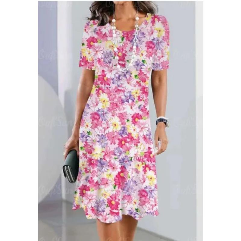 

Patterns Women Mini Dresses Summer Short Sleeve Printed Plus Size Casual Comfortable Soft Dress 8XL