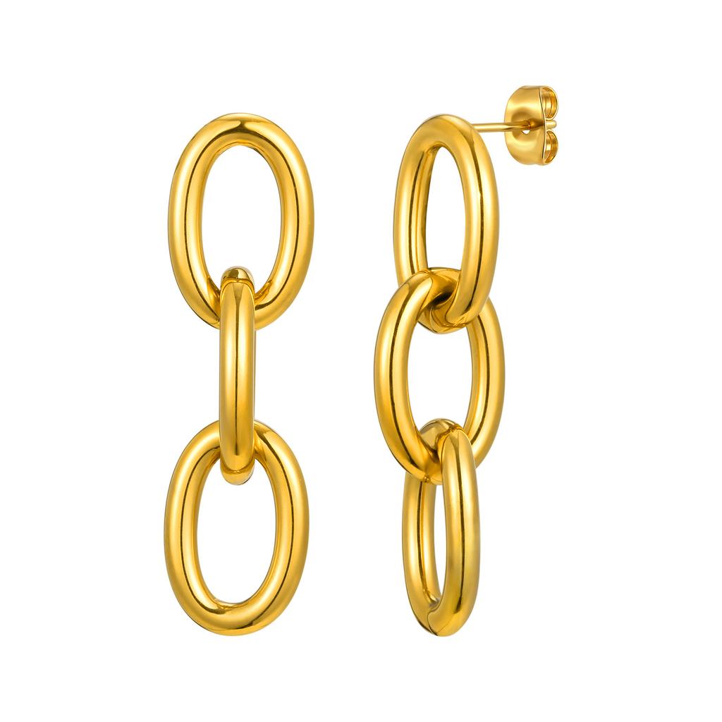 Chunky Symmetrical Link Chain Dangle Drop Earring, Stainless Steel Geometric Earring Women, Minimalist Jewelry Waterproof