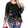Women's Plus Size Fashion Printed Casual Pleated Round Neck Long Sleeve Top