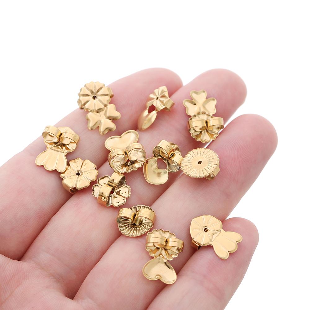 20pcs/lot Gold Color Flower Heart Stainless Steel Earring Studs Ears Hook Backs Stopper For Jewelry Making Earring Stoppers