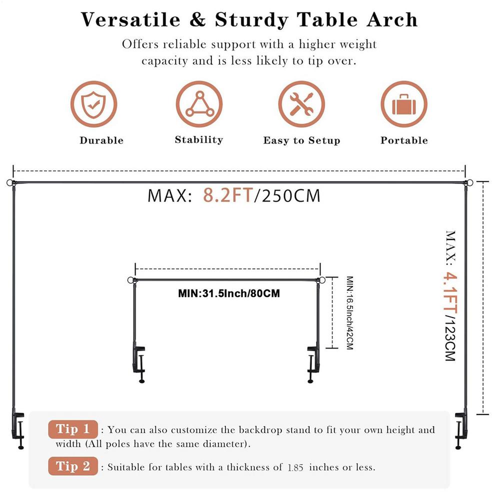 Table Arch Stand with Clamps Adjustable Over The Table Rod Stand with Clamps Dining Background Rack for Daily Swing Event
