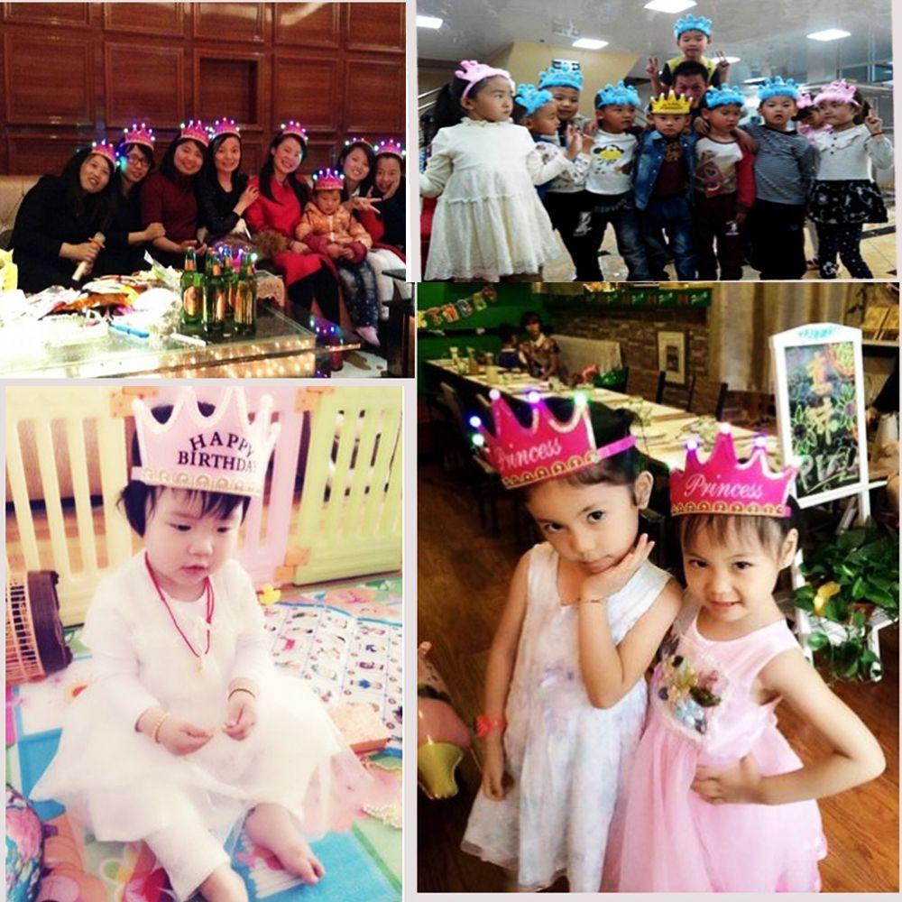 Fashion Prince Princess Kids Adult Favors Crown LED Light Birthday Hat Hair Band
