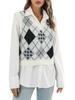 Damen Argyle Strick V-Ausschnitt Pulloverweste für Herbst/Winter