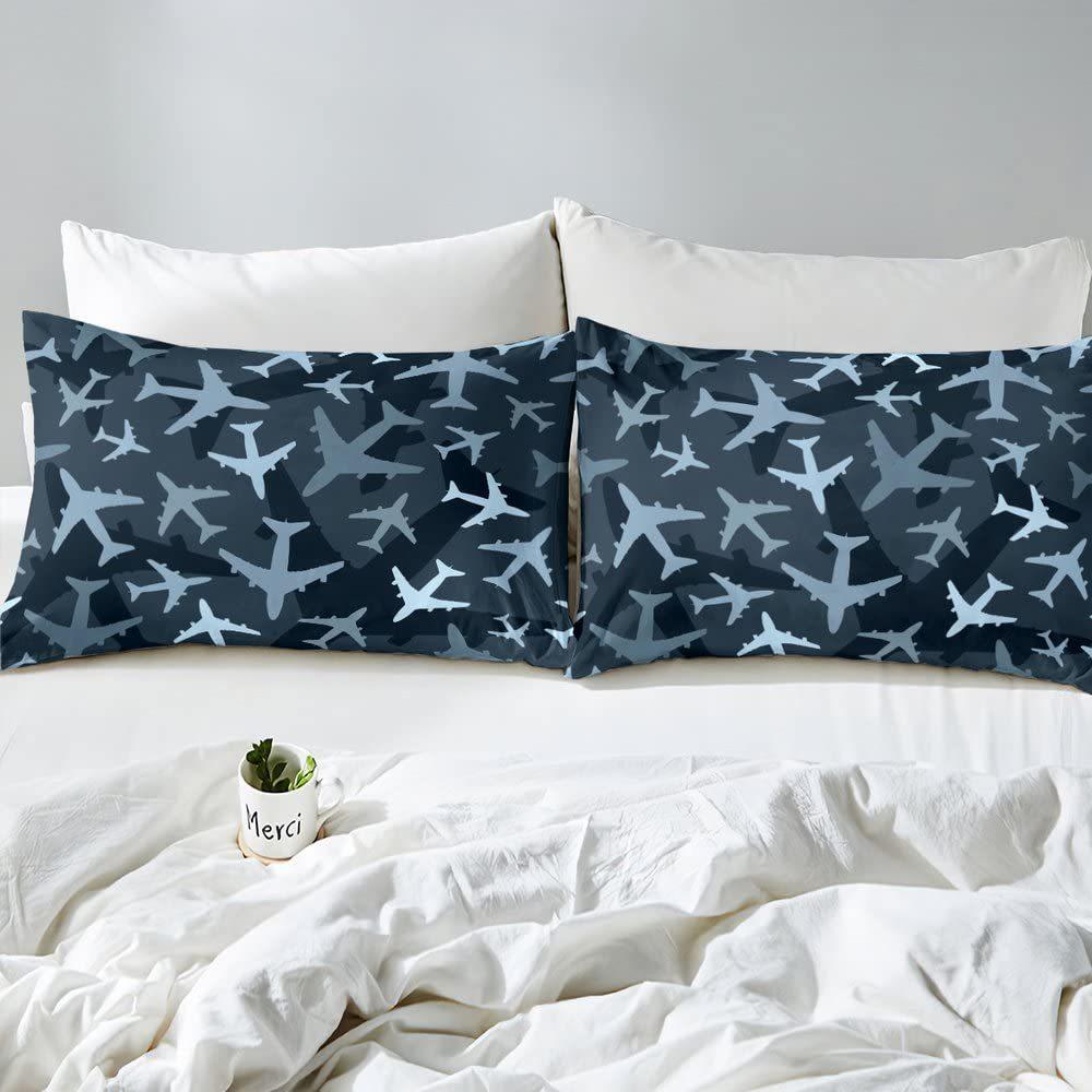 Camouflage cartoon airplane pattern bed hat four-piece bedding set bedroom dormitory bedding decoration