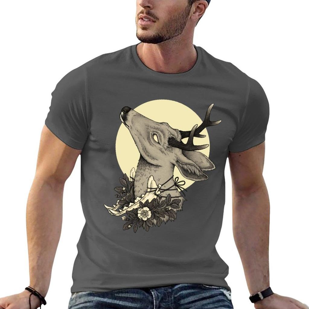 Deer Saint With Jaw Bone And Flowers Tshirt Casual Basic Street Style Tshirt