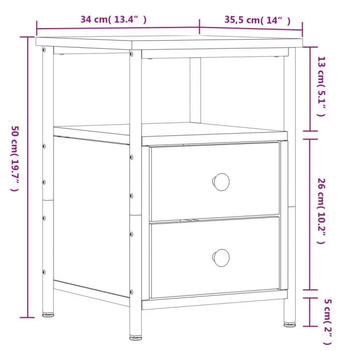 VidaXL Tables de chevet 2 pcs chêne fumé 34x35,5x50 cm bois ingénierie 826018