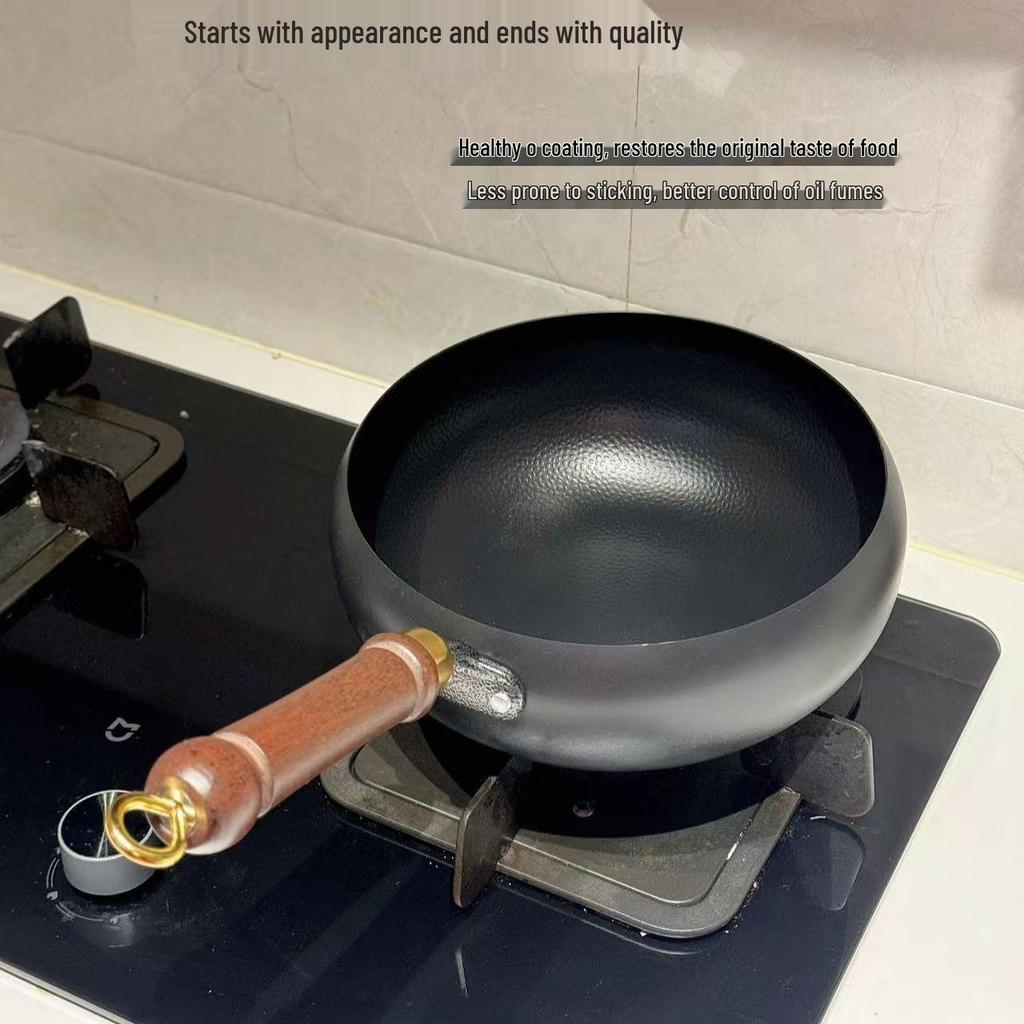 Traditional Handmade Hammered Iron Stir-Fry & Milk Pan - Non-Stick Smooth Surface
