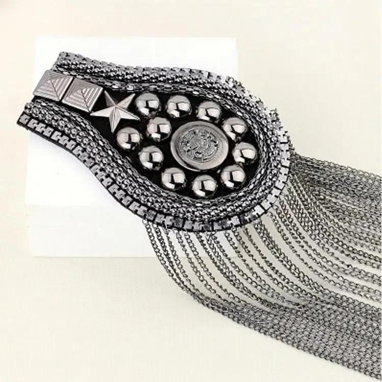 Stage Performance Tassel Shoulder Badge Suit Dress Flower Decoration Costume Accessories Pads For Clothing серебряный