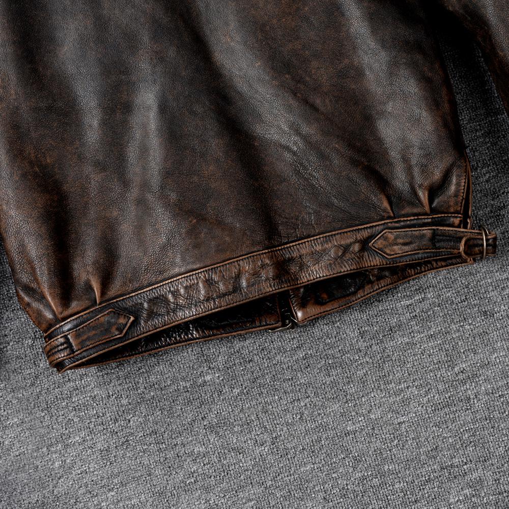 Men Genuine Leather Jacket Thick Oil Waxed Natural Cow Vintage Brown Slim Fit Short Men's Bomber Cowhide Coat Winter Clothing