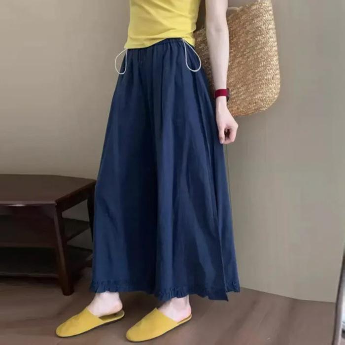 2026 Summer Fashion Maternity Ruffle Trim Casual Wide-Leg Pants with Adjustable Waist M