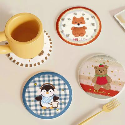 Cartoon Diatomite Coaster for Desk Cup Quick-Dry Water Absorbent Mat Heat-Resistant Cute Animal Design Anti-scalding Drink Mat for Office Bedroom