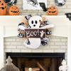 Specter Wood Sign for Halloween Colorful Flower Wreath Festives Window and Wall Decoration Waterproof Door Ornament