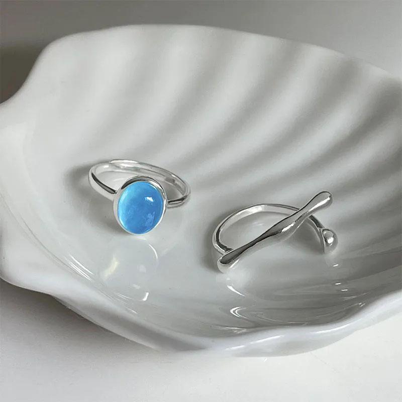 925 Sterling Silve Moonstone Irregular Ring for Women Party Gift Adjustabler Personality Korean Dropshipping