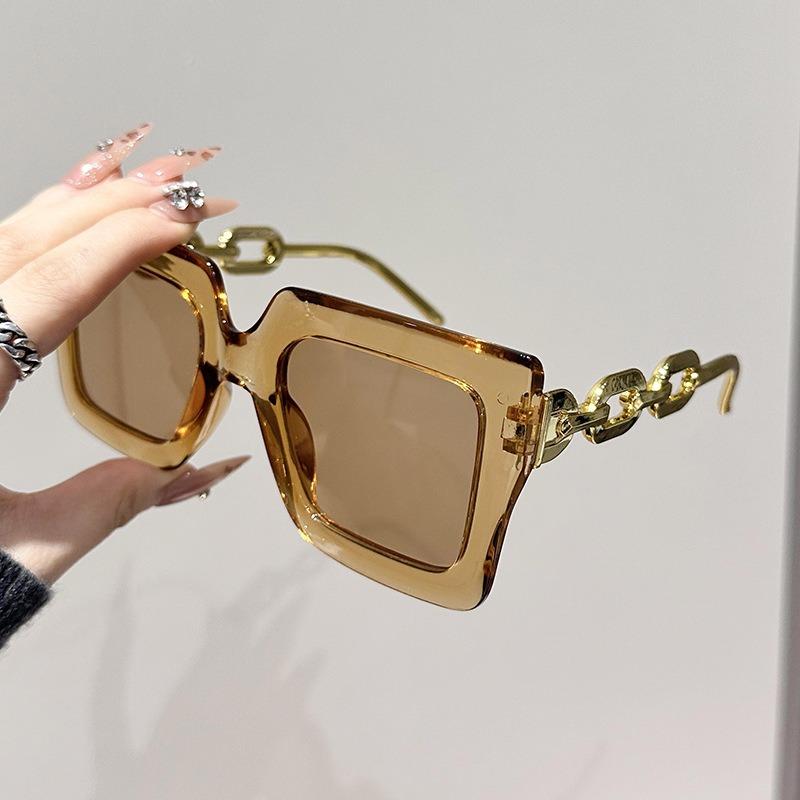 Brand Fashion Large Frame Sunglasses Women Men Personality Chain Lens Leg Design Sun Glasses Retro Square Eyeglasses UV400